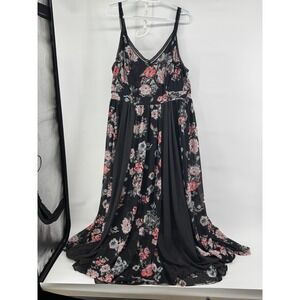 Torrid Floral Print Maxi Dress Black Pink White Polka Dot Mesh Size 2x